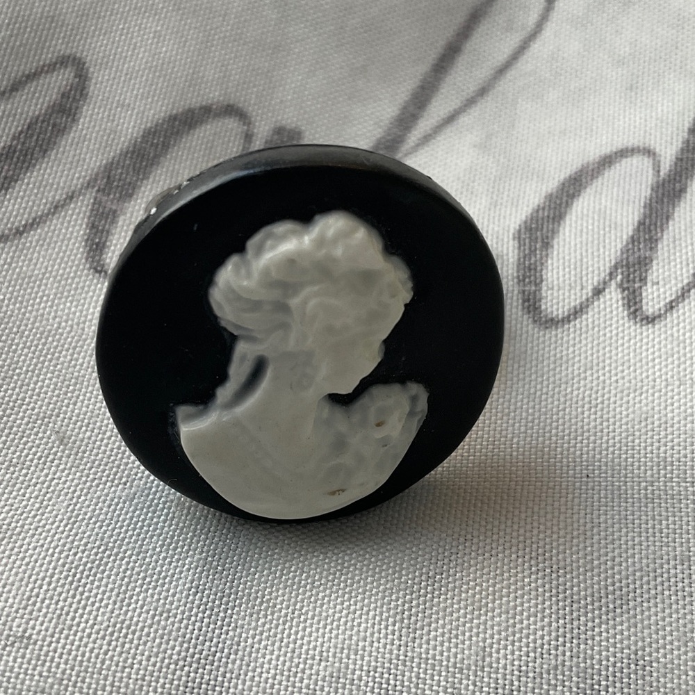 Black and White Cameo Ring, Adjustable